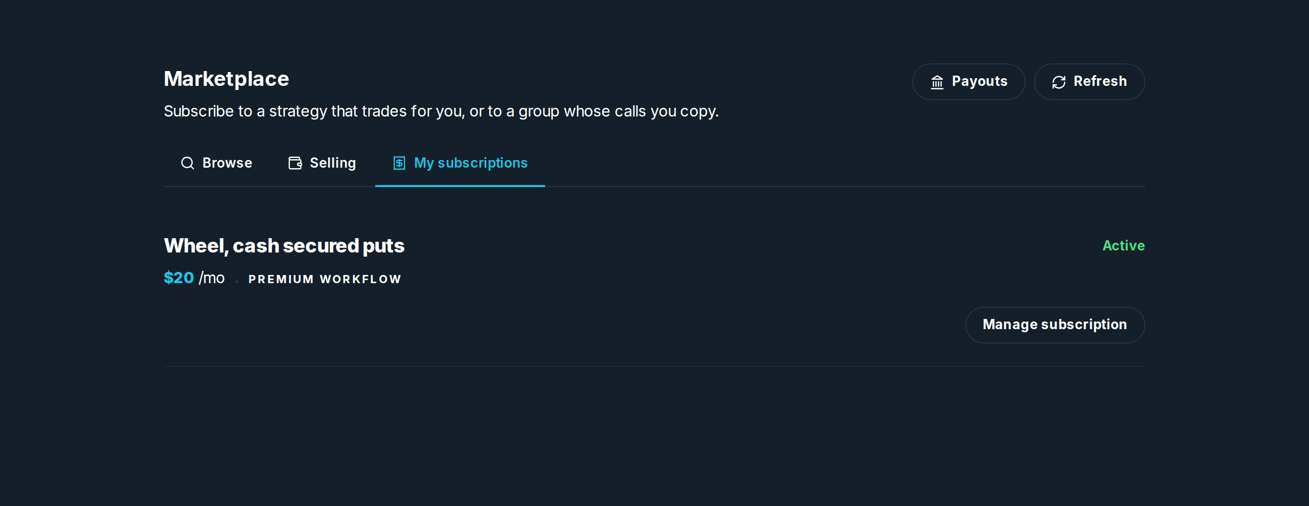 The My subscriptions tab, with what you pay for each month The My subscriptions tab, with what you pay for each month