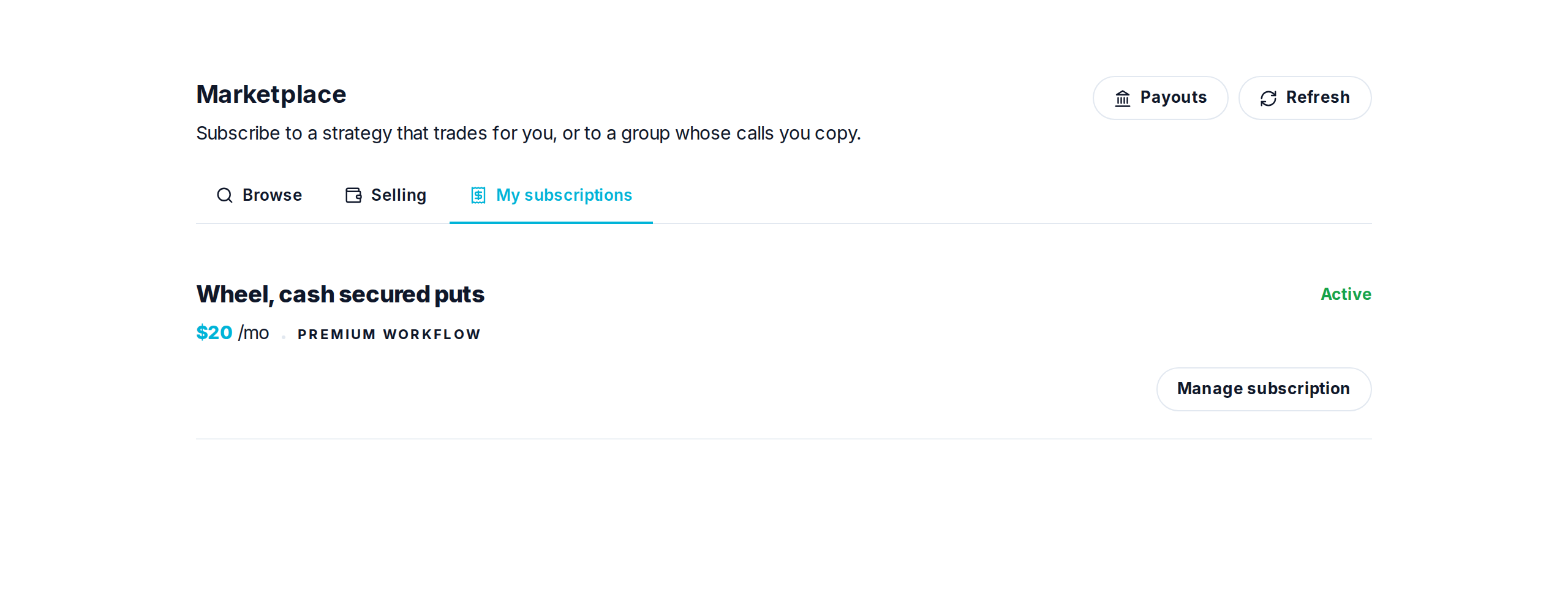 The My subscriptions tab, with what you pay for each month The My subscriptions tab, with what you pay for each month