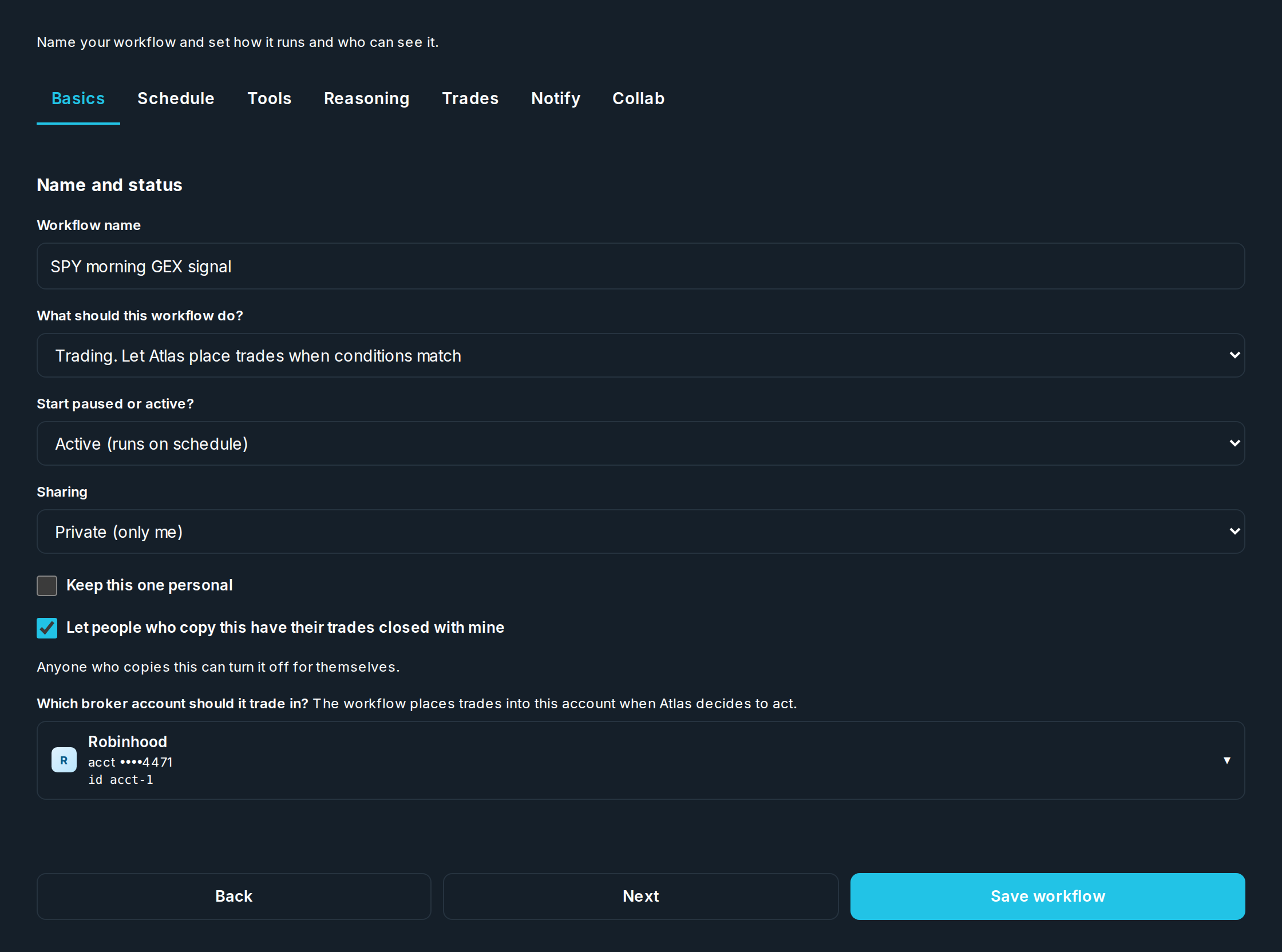 The Basics step of the workflow form The Basics step of the workflow form