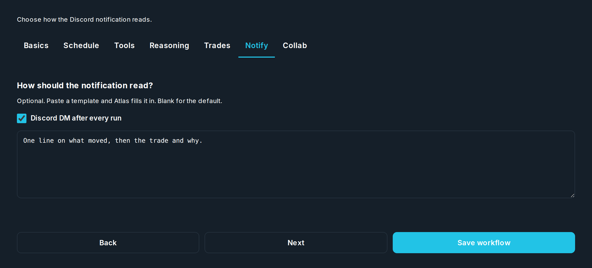 The Notify step: Discord message settings The Notify step: Discord message settings