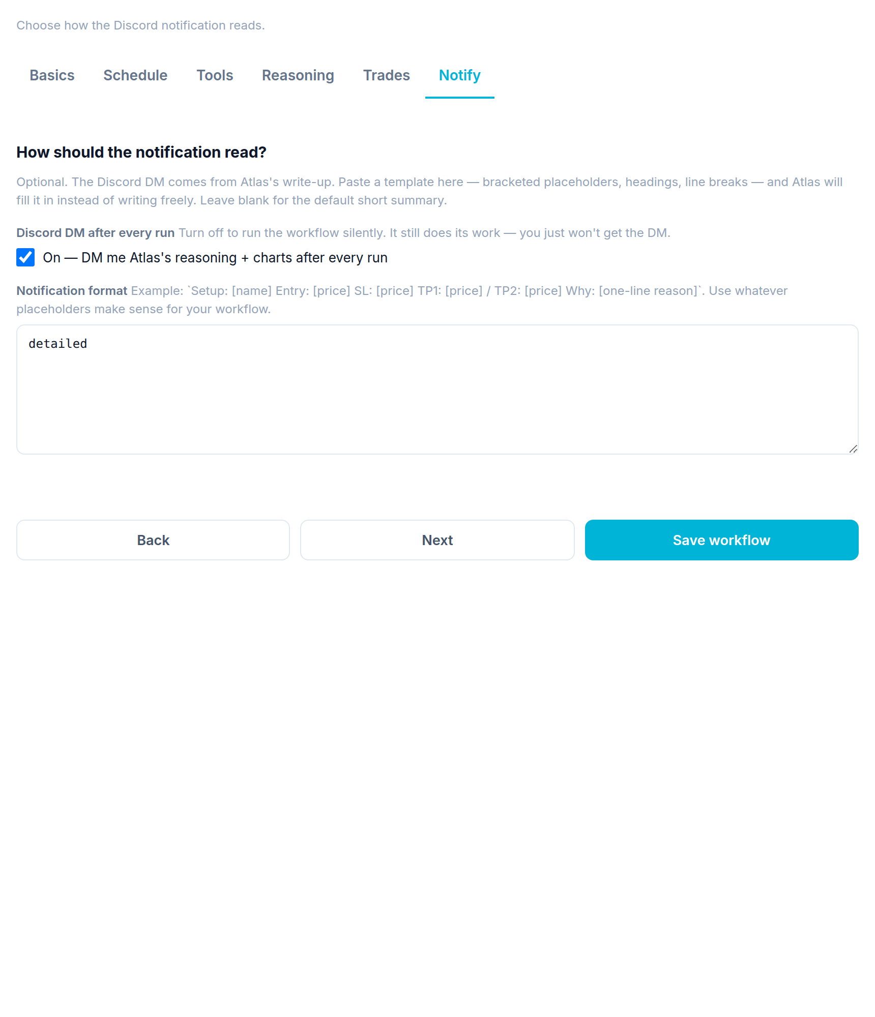 The Notify step: Discord message settings The Notify step: Discord message settings