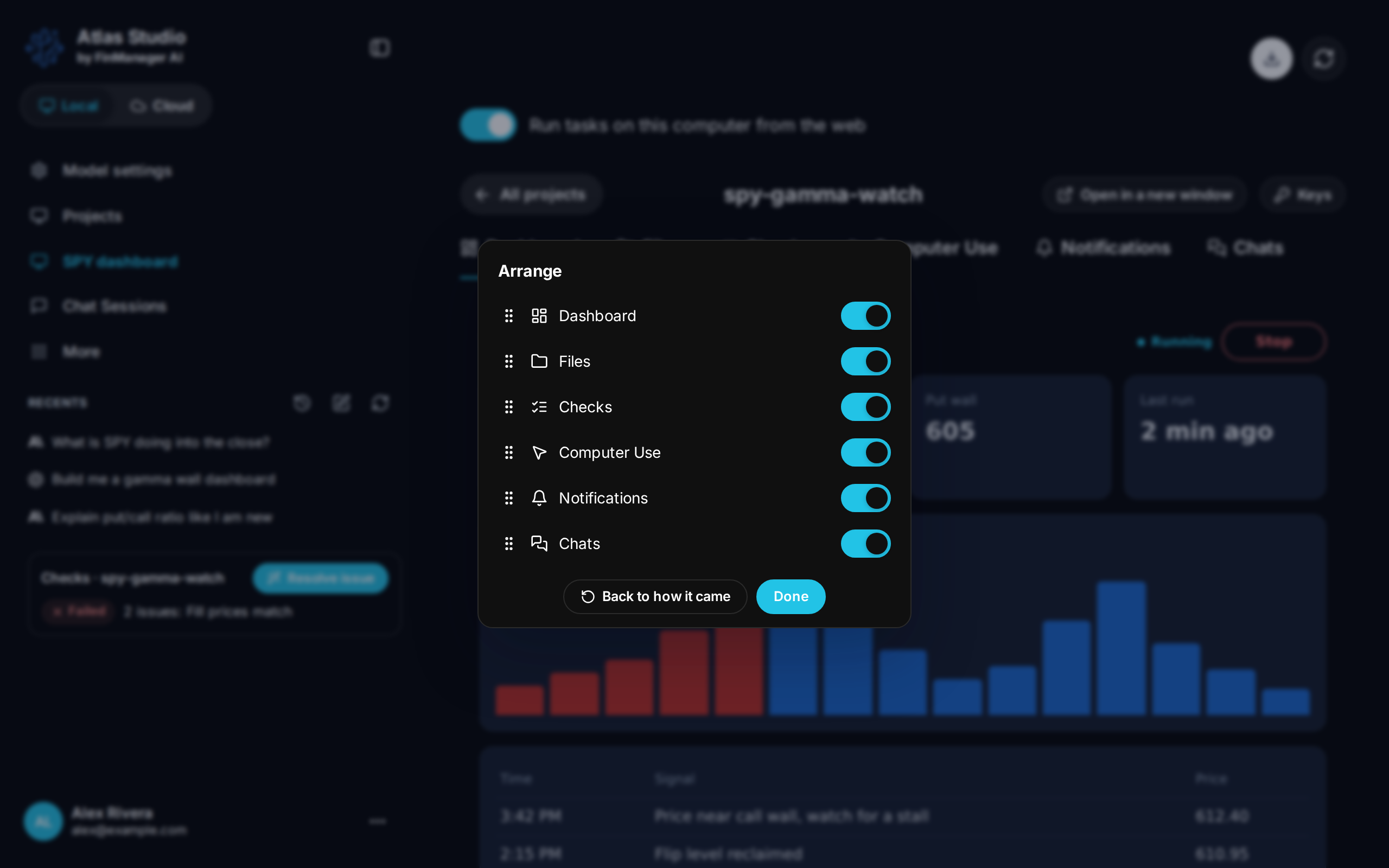 Arranging a project's tabs