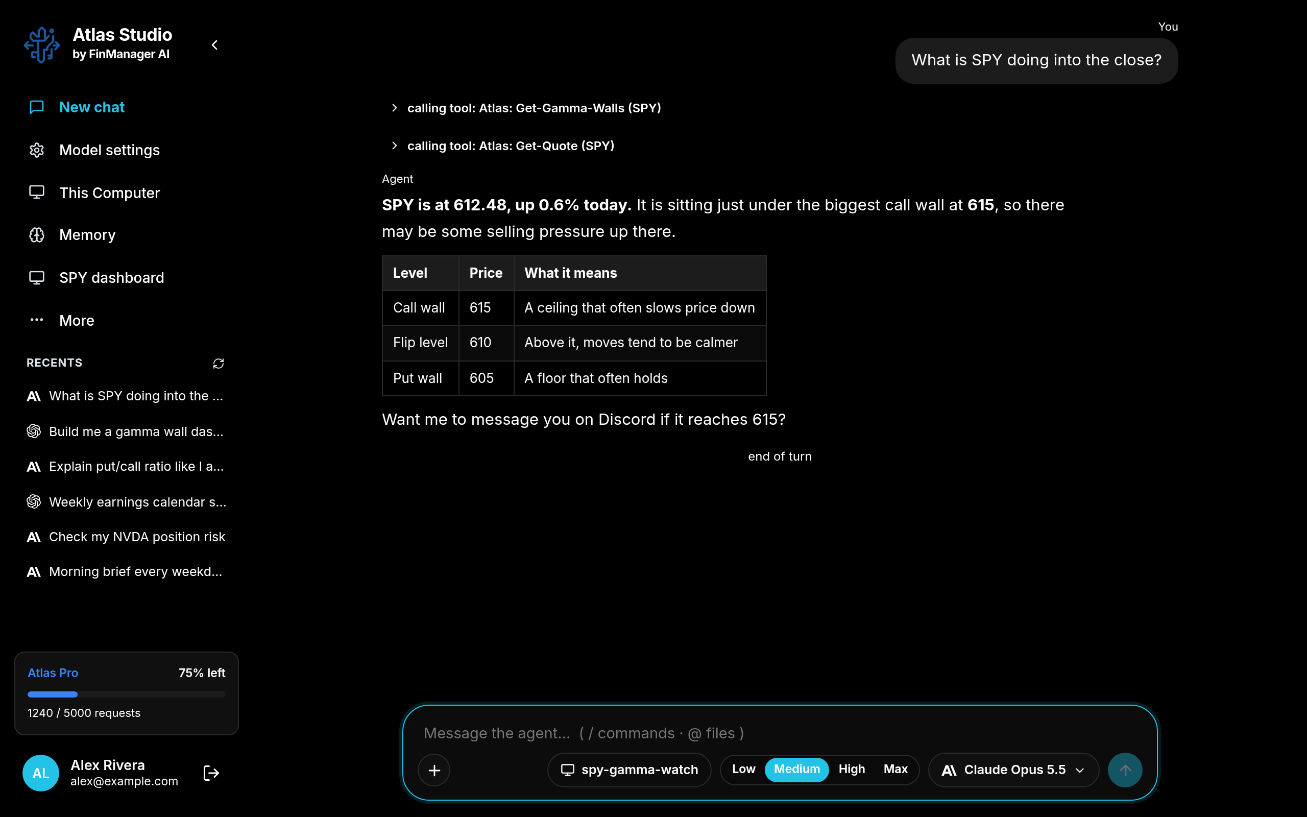 Atlas Studio in dark mode