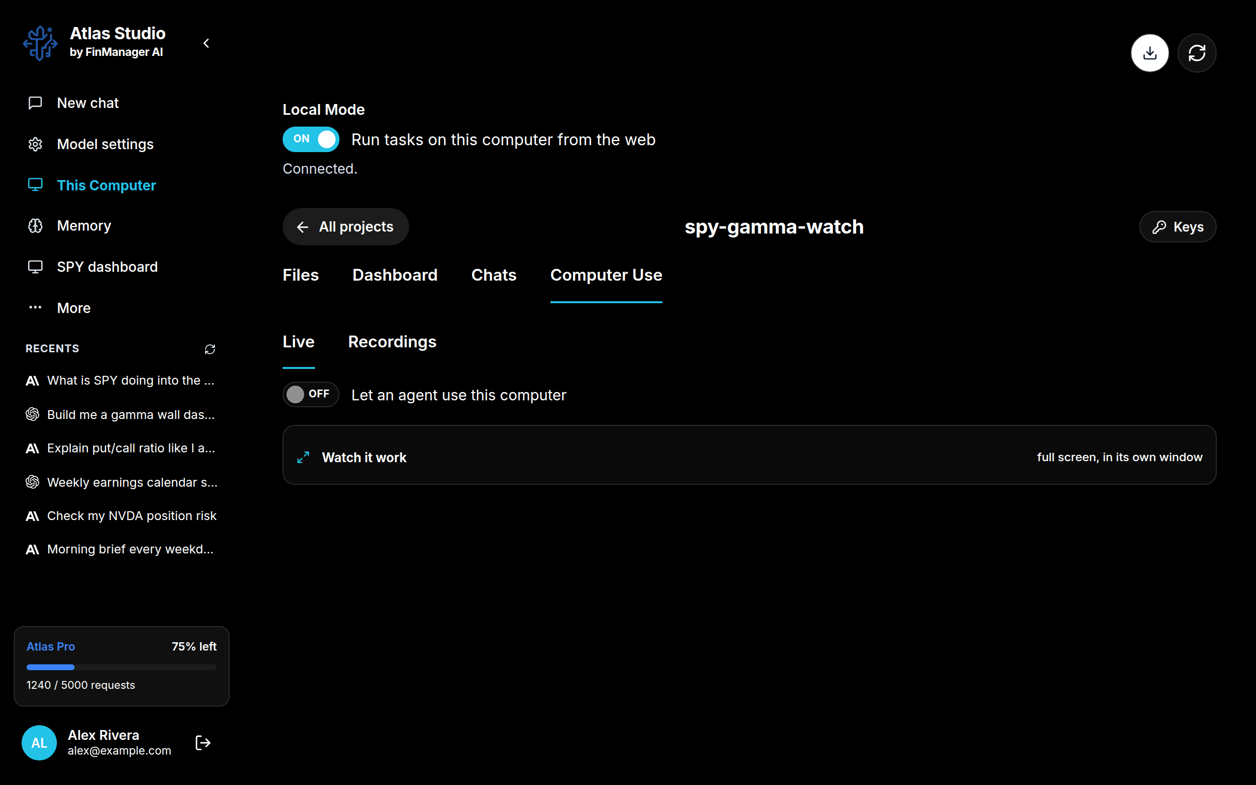 The Computer Use tab