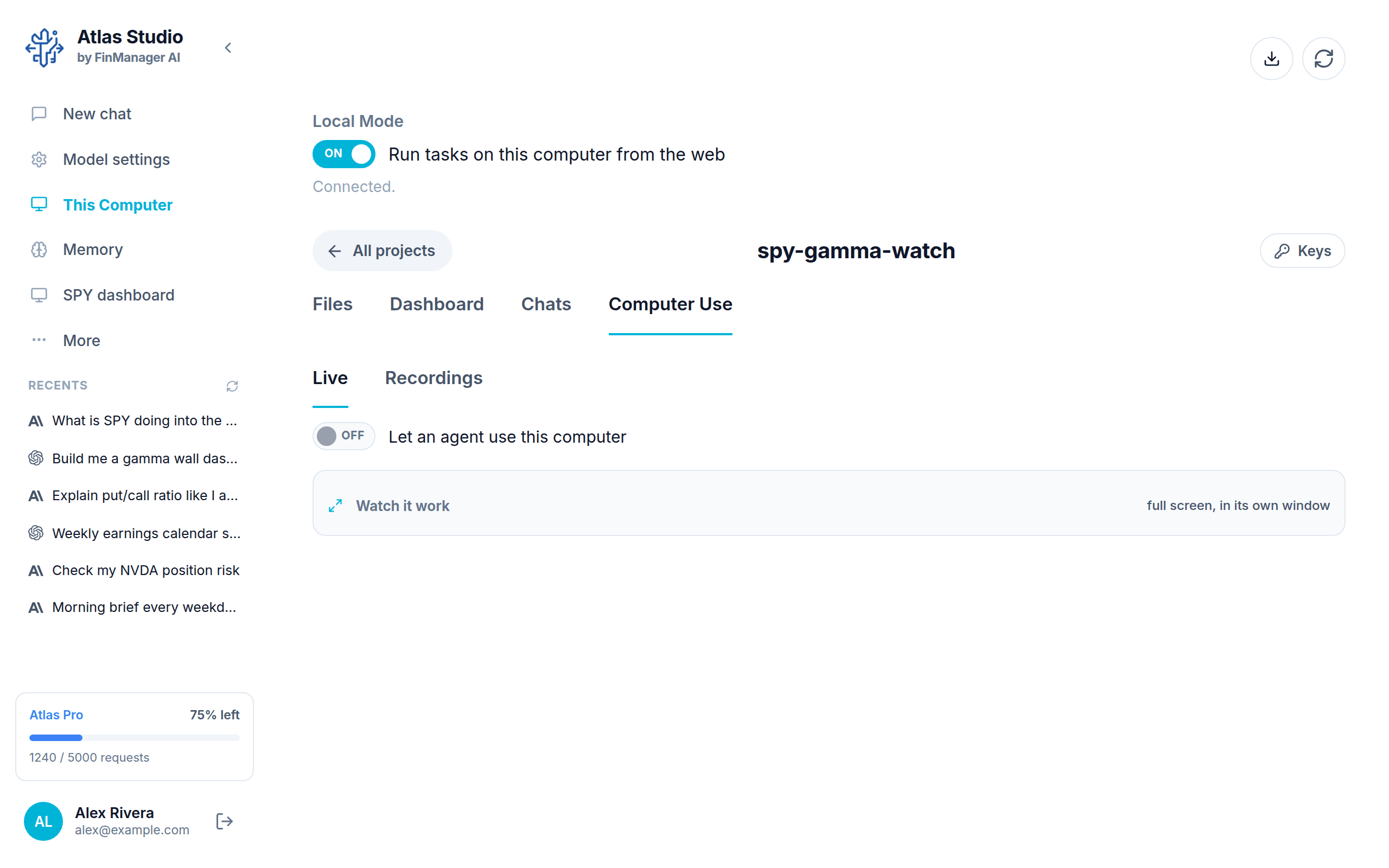 The Computer Use tab