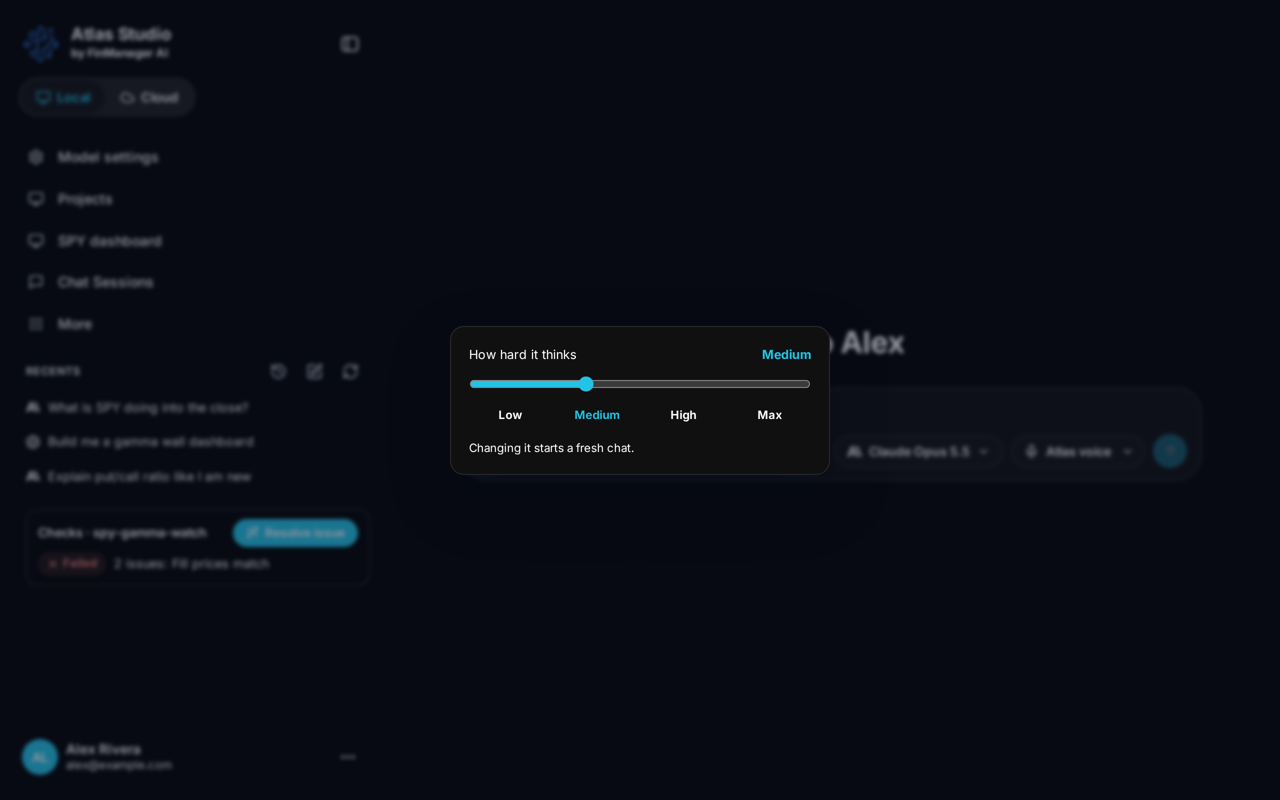 The How hard it thinks window: a slider and one button for each level