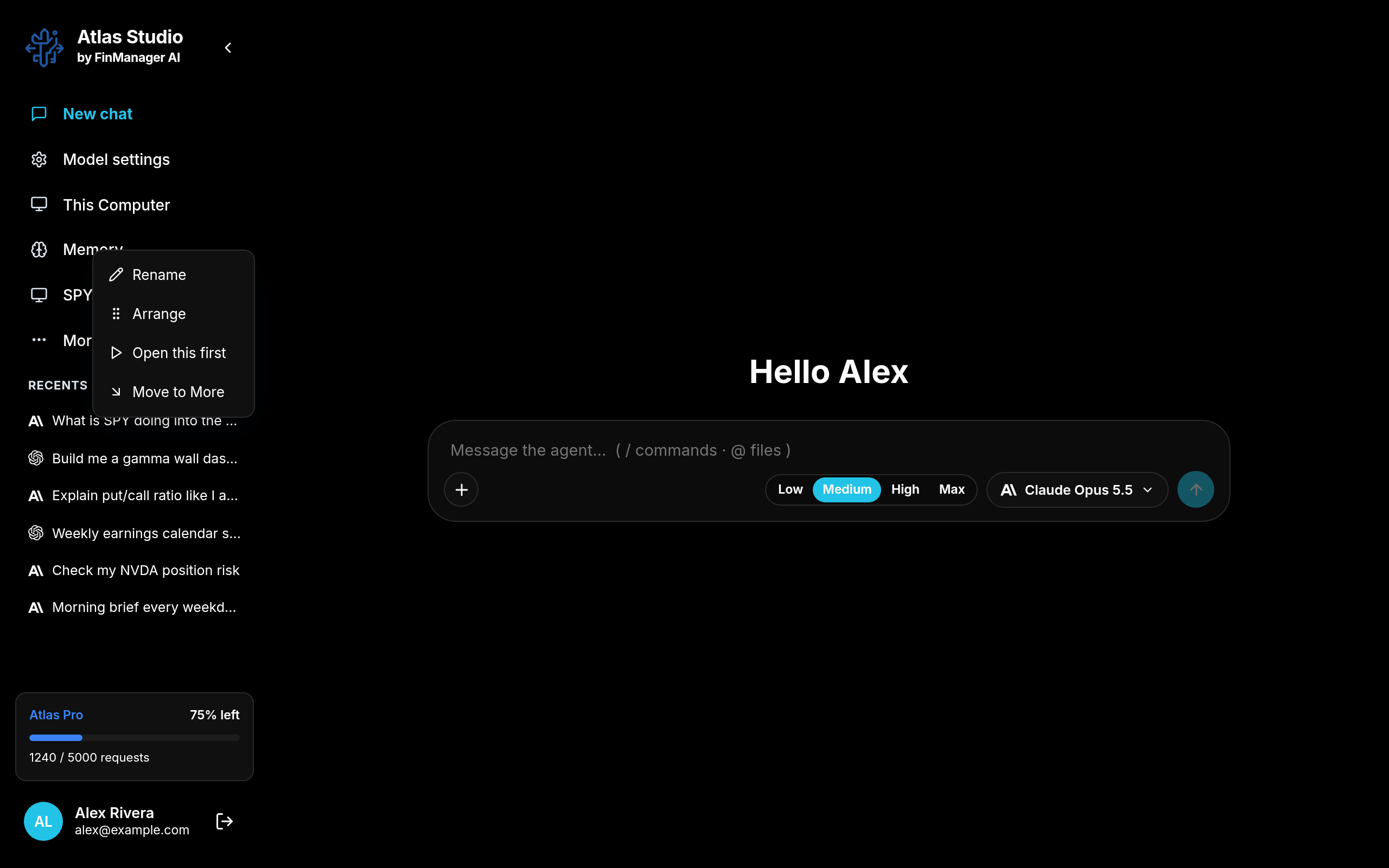 Holding a menu button shows what you can do with it