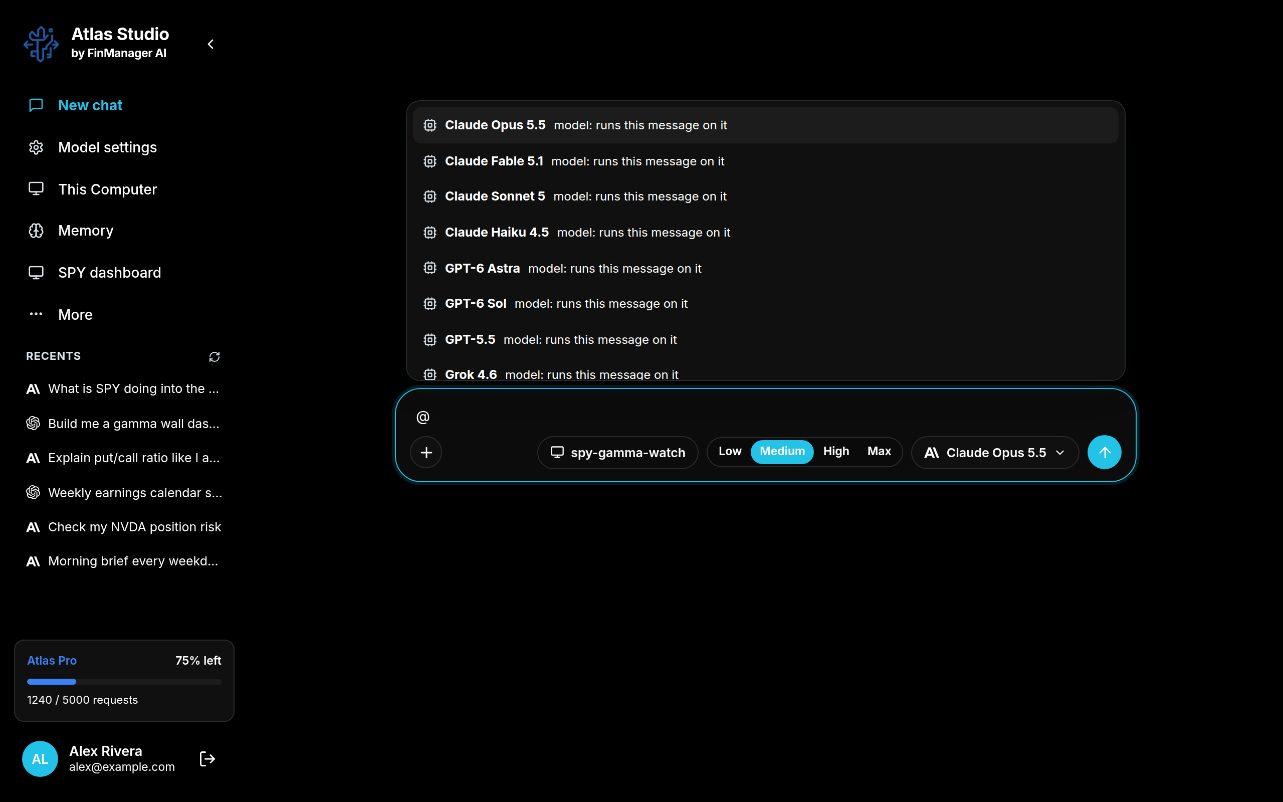 Typing @ lists models first, then your files