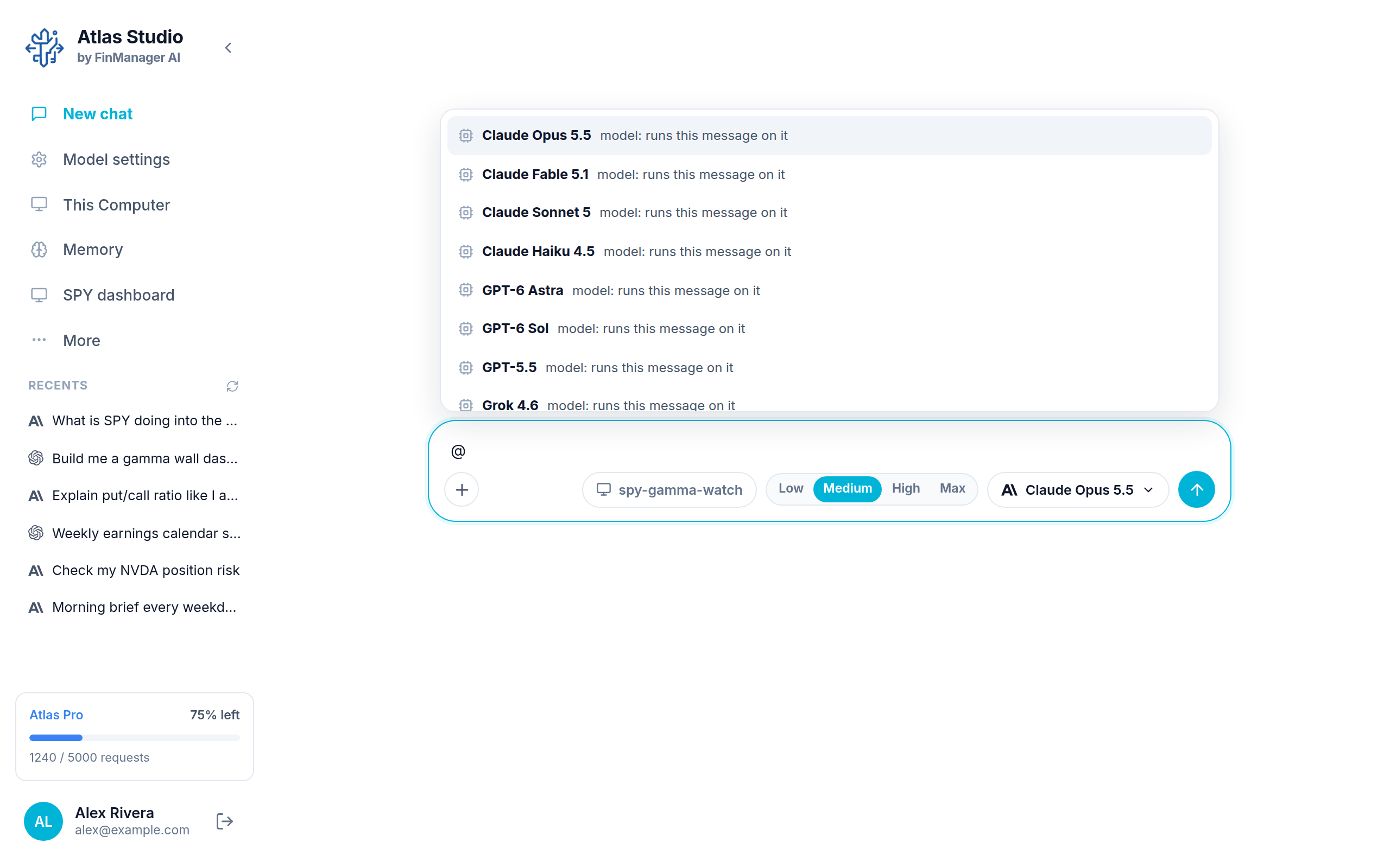Typing @ lists models first, then your files