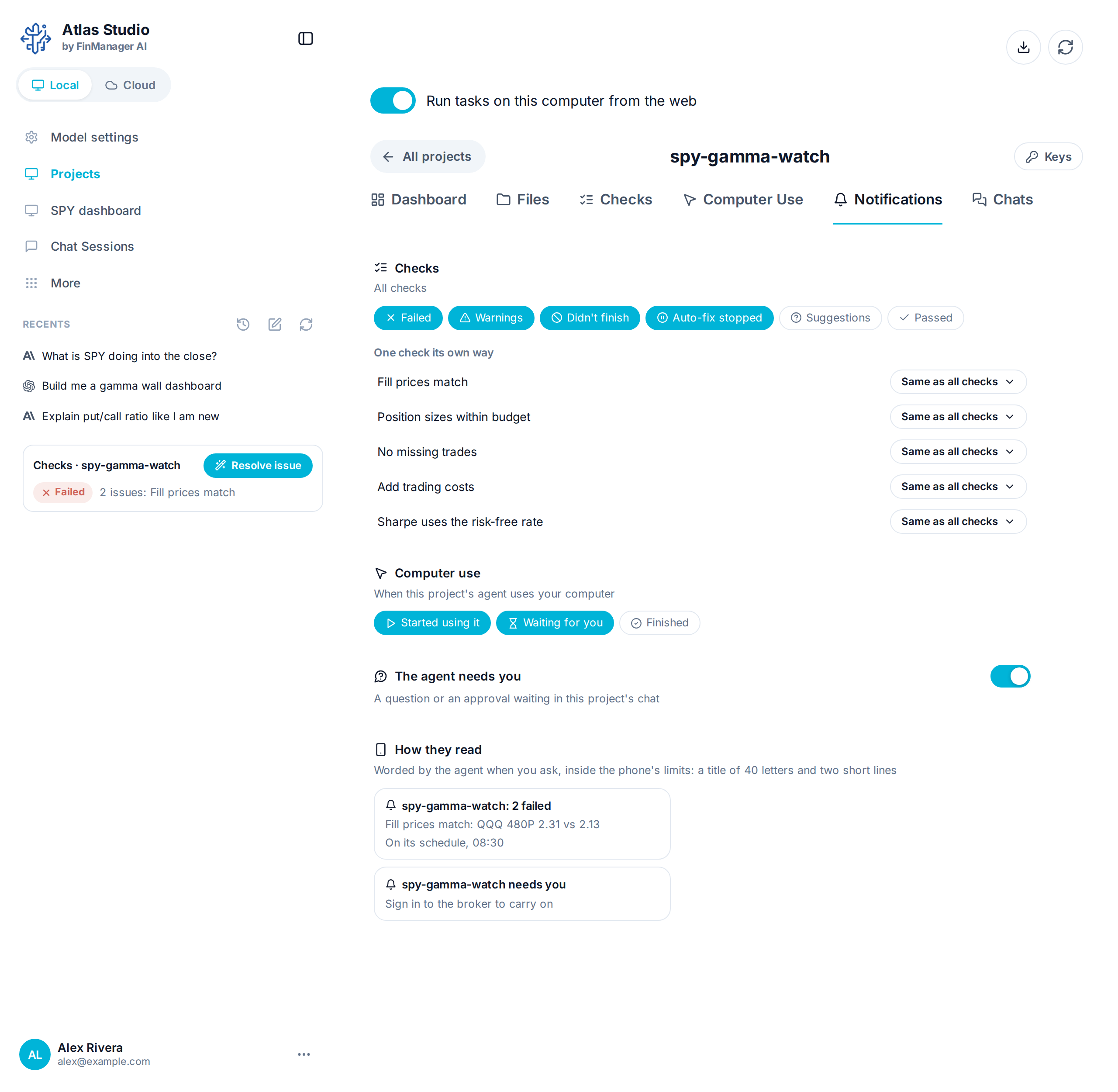 A project's Notifications tab