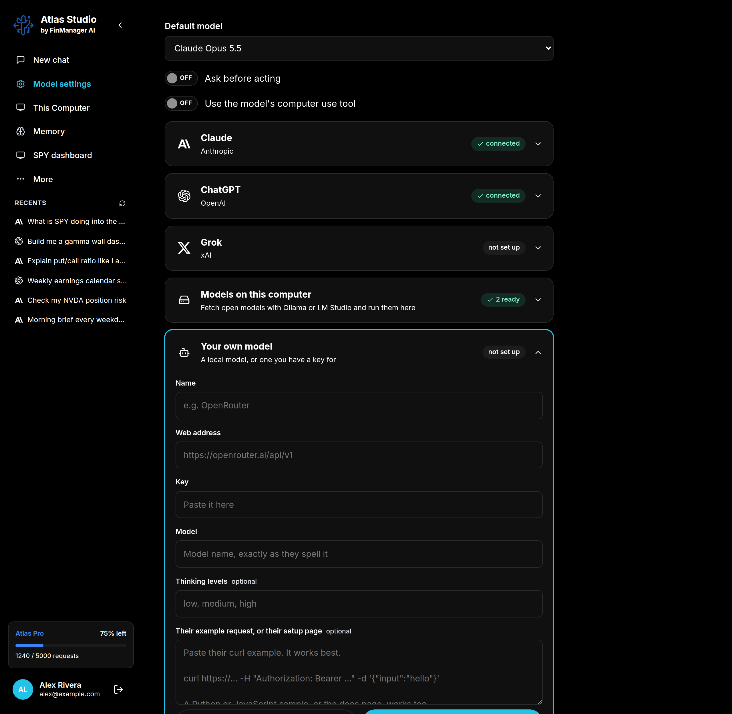 The form for adding your own model