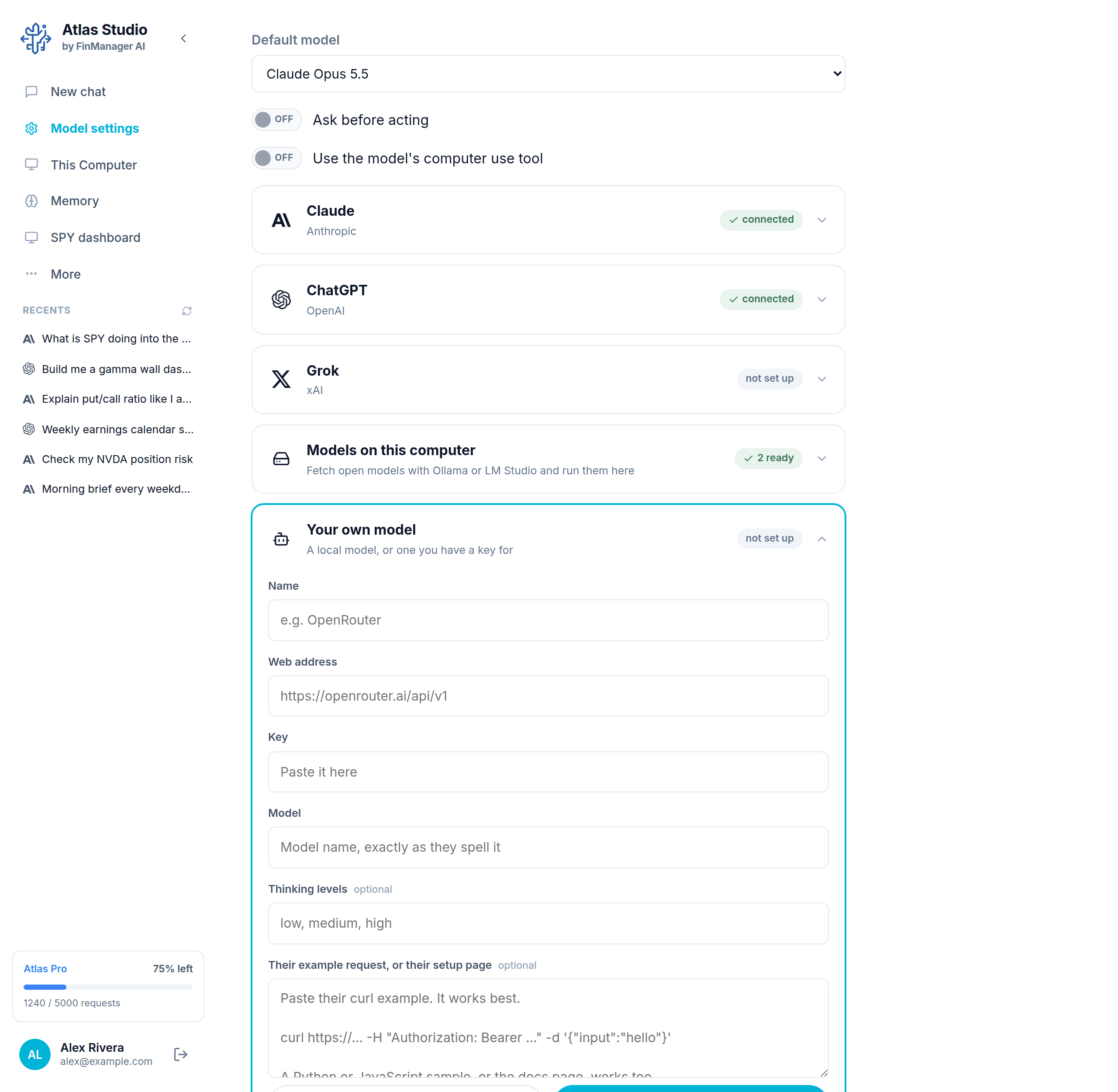 The form for adding your own model