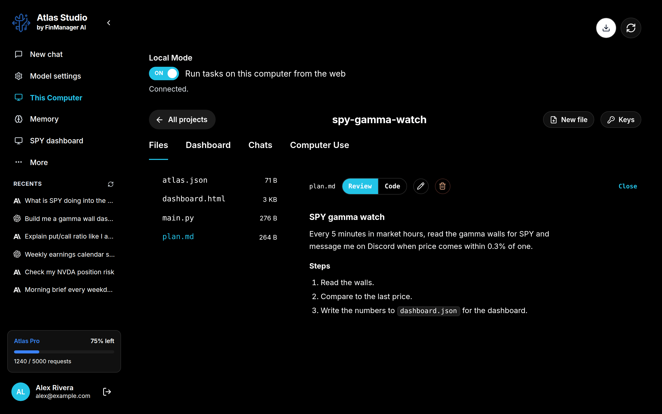 The Files tab with a note open The Files tab with a note open
