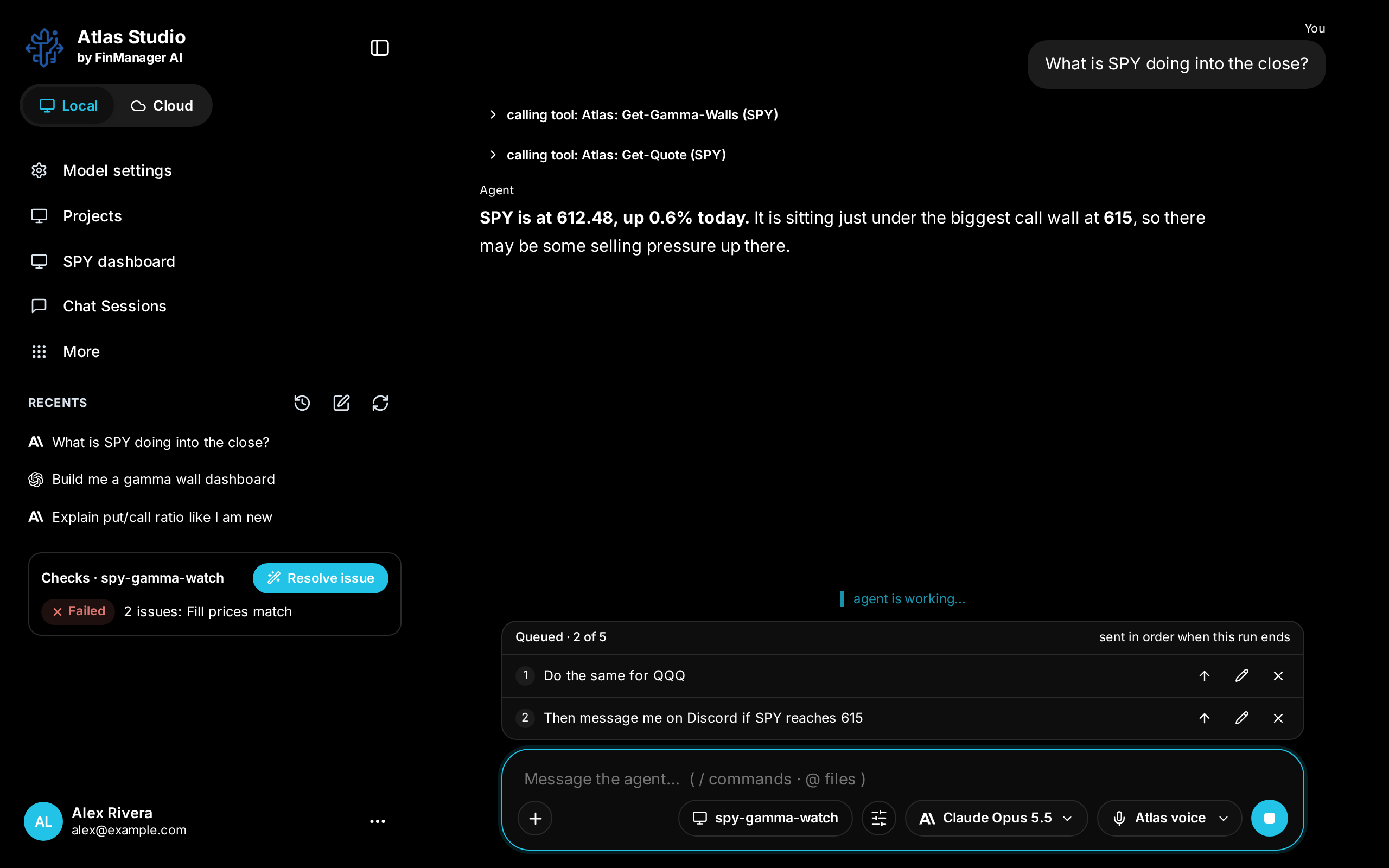 Two messages waiting in the Queued list above the chat box while the model is still working