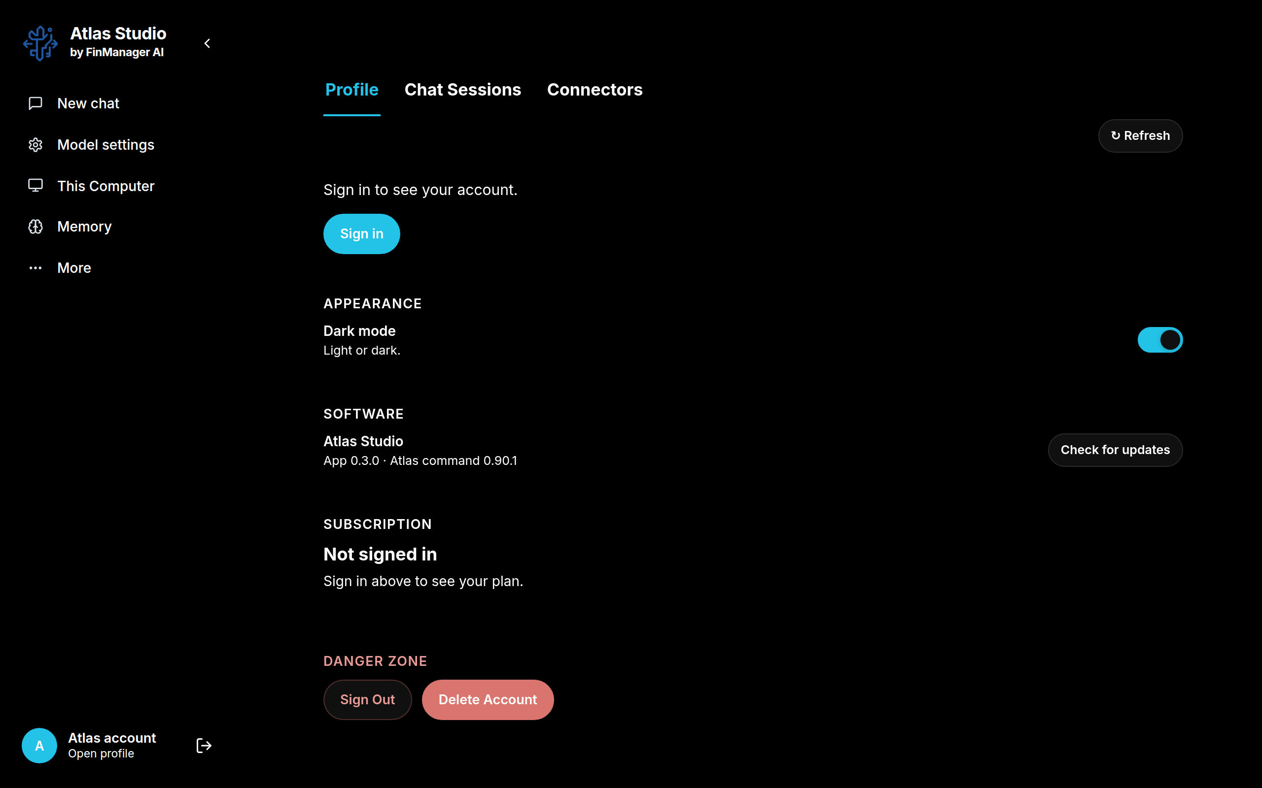 Profile when you are not signed in, with the Sign in button Profile when you are not signed in, with the Sign in button